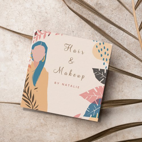 Makeup Artist Blue Hair Girl Illustration Bohemian Square Business Card