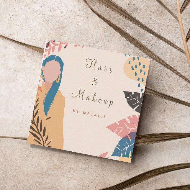 Makeup Artist Blue Hair Girl Illustration Bohemian Square Business Card (Creator Uploaded)