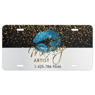 Makeup Artist Blue Turquoise Glitter License Plate