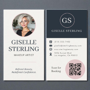 Makeup Artist Blush & Navy Photo QR Code Business Card