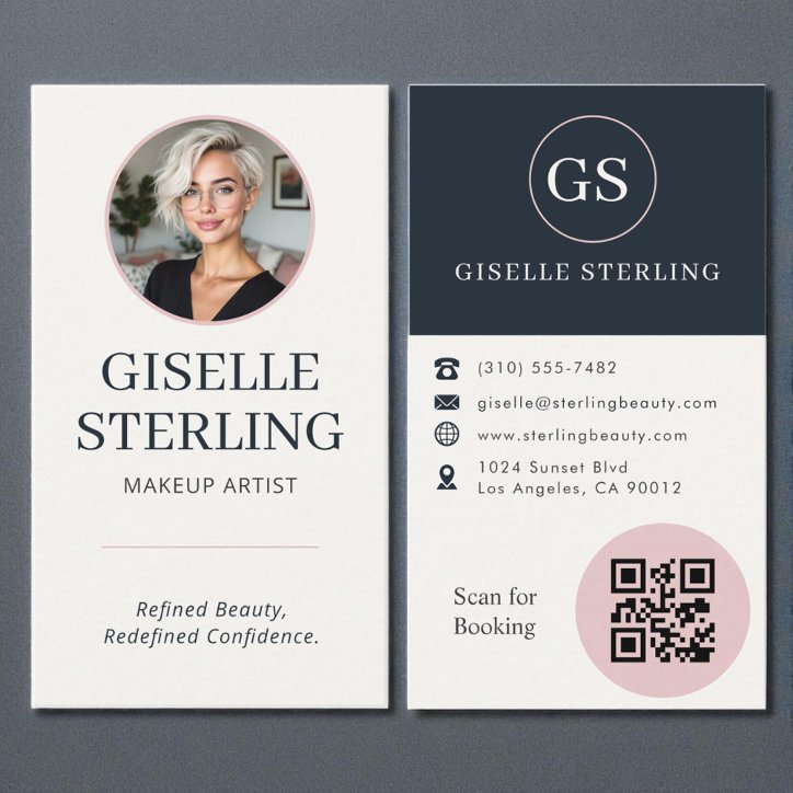 Makeup Artist Blush Navy Photo QR Code Business Card