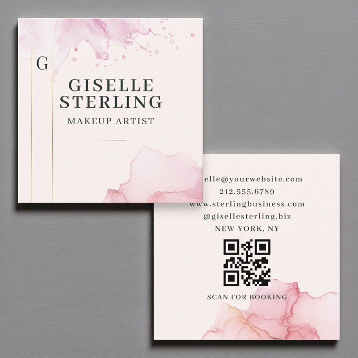 Makeup Artist Blush Pink Watercolor QR Code Square Business Card