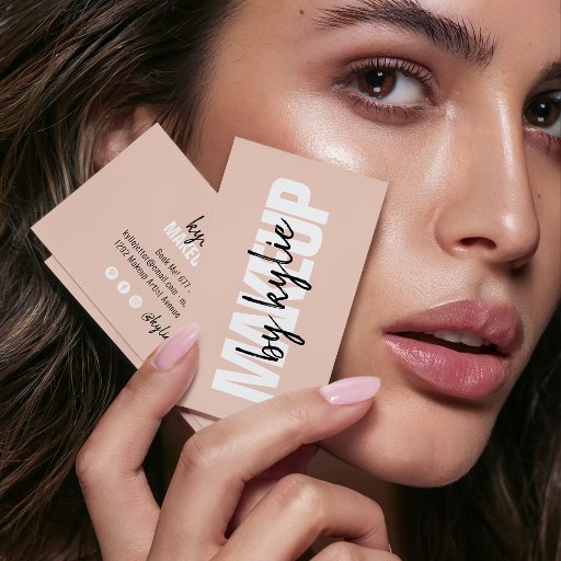 Customizable Makeup artist bold signature script blush pink business card