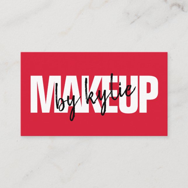 Makeup artist bold signature script bold red business card (Front)