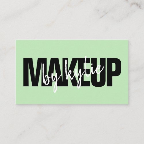 Makeup artist bold signature script pastel green business card