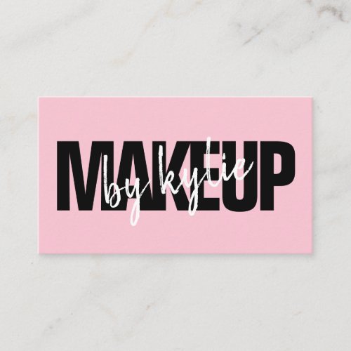 Makeup artist bold signature script pastel pink business card