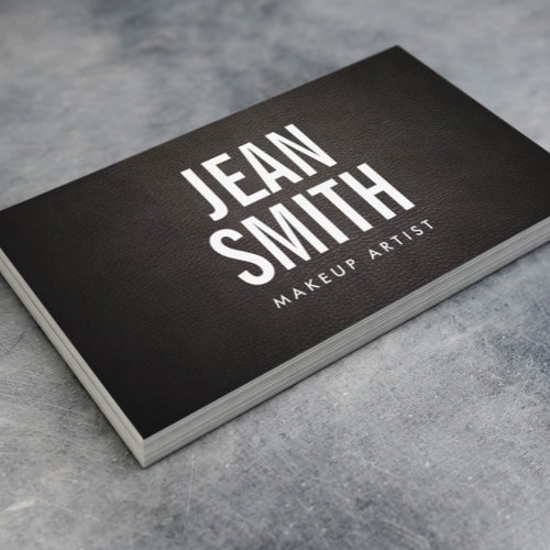 Makeup Artist Bold Typography Dark Leather Business Card