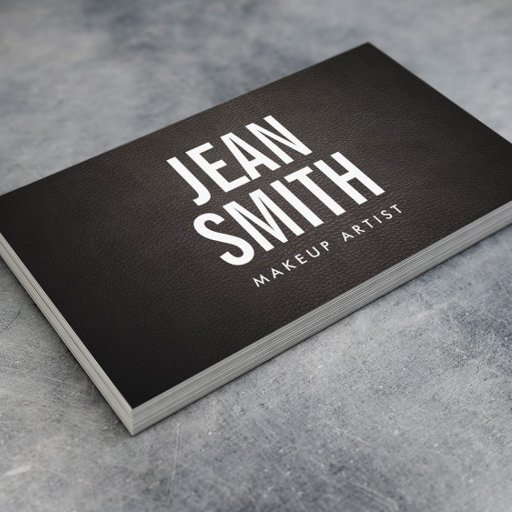 Customizable Bold Text Dark Leather Makeup Artist Business Card