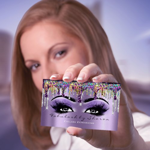 Makeup Artist Brow Eyelash Drip Violet Holographic Business Card