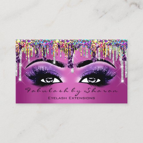 Makeup Artist Brow Eyelash Drips Berry Holograph Business Card