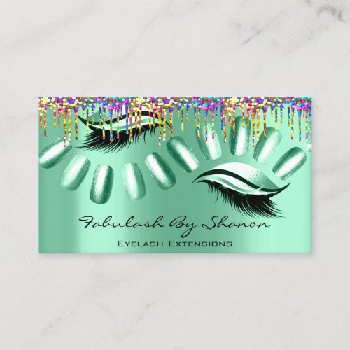 Makeup Artist Brow Eyelash Drips Emerald Green Business Card