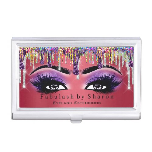 Makeup Artist Brow Eyelash Drips Holograph Red Bus Business Card Case