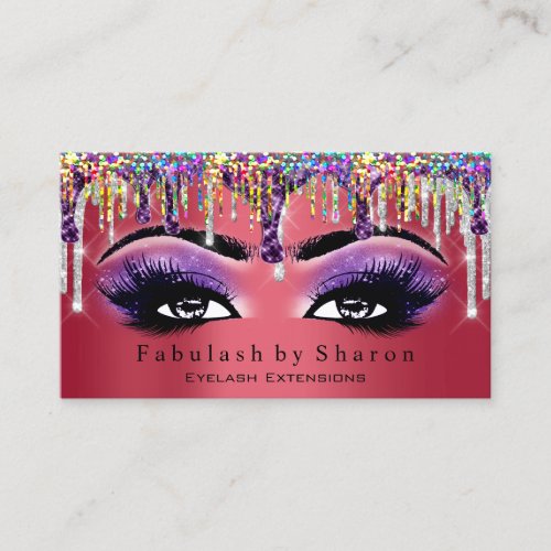 Makeup Artist Brow Eyelash Drips Holograph Red Business Card