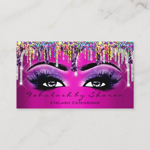 Makeup Artist Brow Eyelash Drips Pink Holograph Business Card