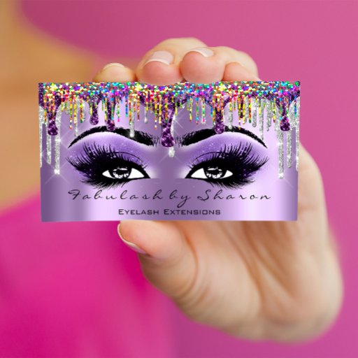 Customizable Makeup Artist Brow Eyelash Drips Purple Holograph Business Card