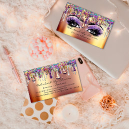 Makeup Artist Brow Eyelash Gold Drips Confetti Business Card