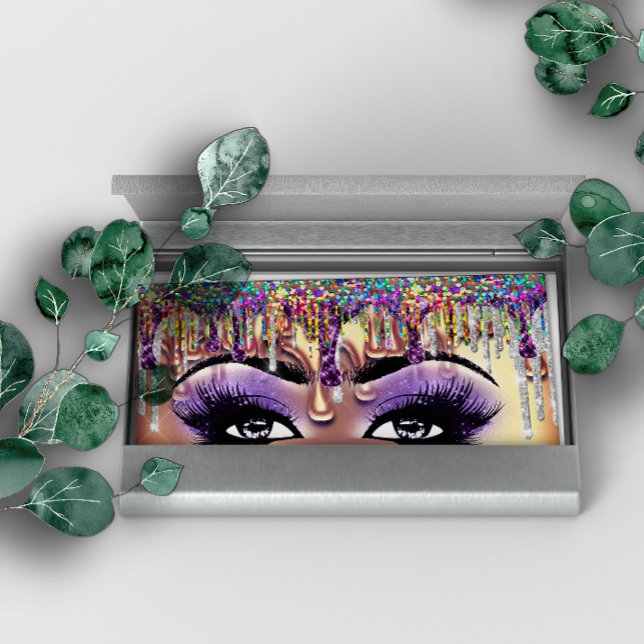 Makeup Artist Brow Eyelash Gold Drips Holograph Business Card (Makeup Artist Brow Eyelash Gold Drips Holograph Business Card)
