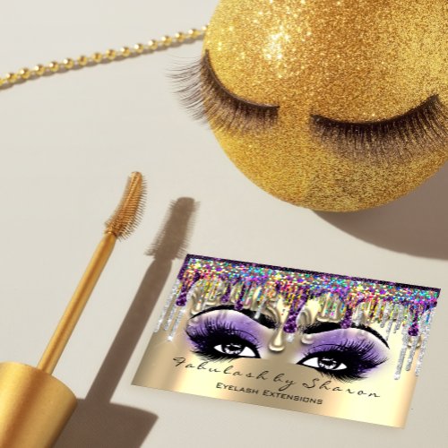Makeup Artist Brow Eyelash Gold Violet Holograph Business Card