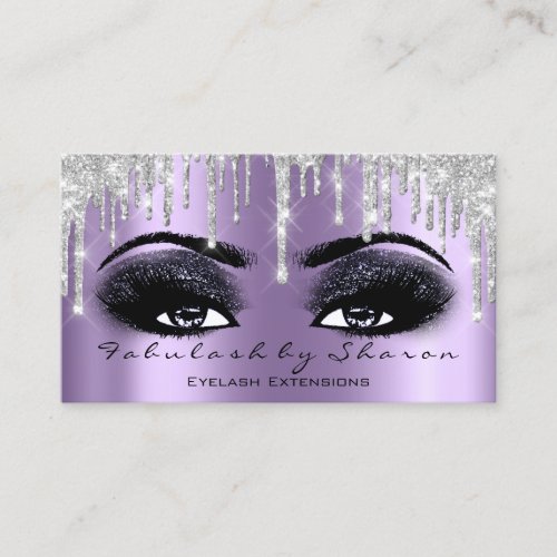 Makeup Artist Brow Eyelash Gray Purple Drips Business Card
