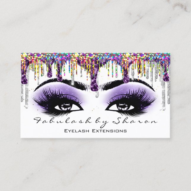 Makeup Artist Brow Eyelash Gray Purple Holograph Business Card (Front)