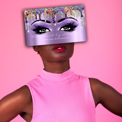 Makeup Artist Brow Eyelash Gray Purple Holograph Business Card