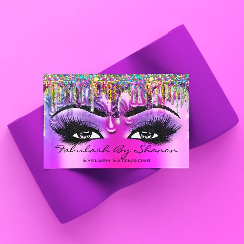Makeup Artist Brow Eyelash Purple Drips Holograph Business Card