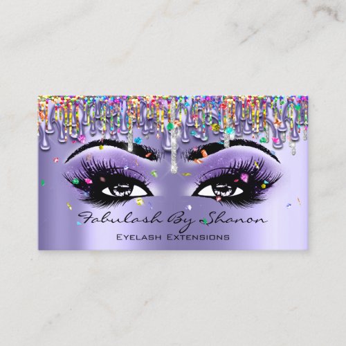 Makeup Artist Brow Eyelash Purple Drips Unicorn Business Card