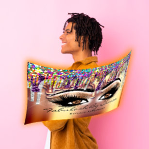 Makeup Artist Brown Eyelash Gold Drips Holographic Business Card