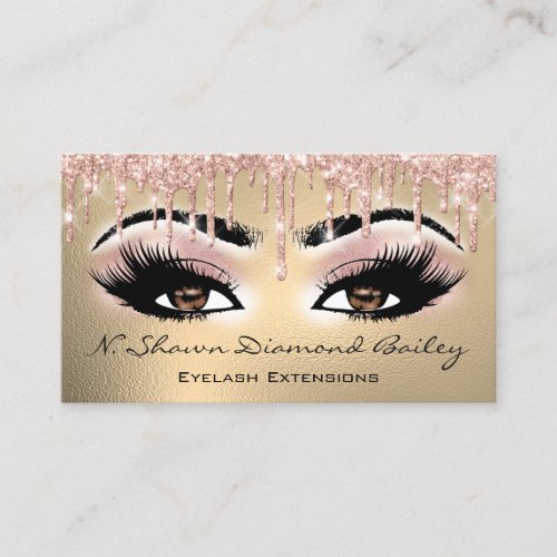 Makeup Artist Brown Eyelash Rose Gold Business Card