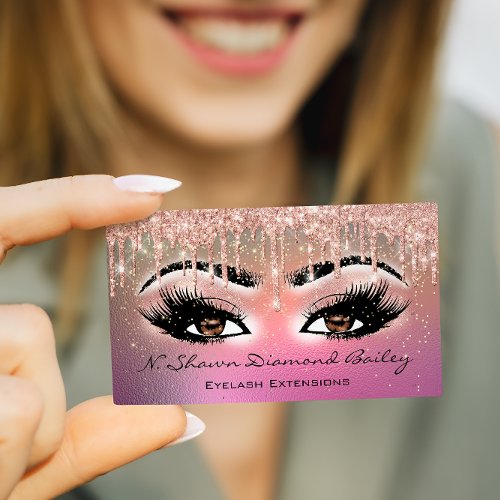 Makeup Artist Brown Eyelash Rose Gold ombre drips Business Card