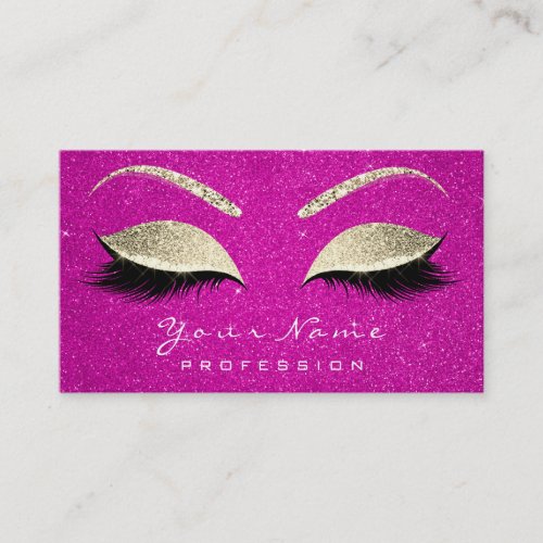 Makeup Artist Brown Lashes Glitter Hot Pink Gold Business Card