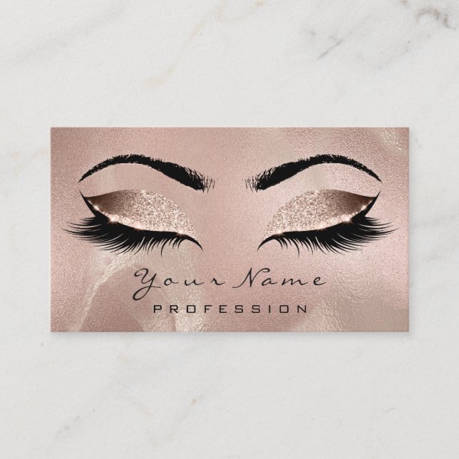 Makeup Artist Brown Lashes Glitter Skin Rose Gold Business Card (Front)