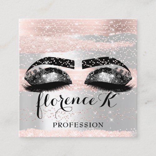 Makeup Artist Brows Eyelashes Extensions Gray Rose Square Business Card