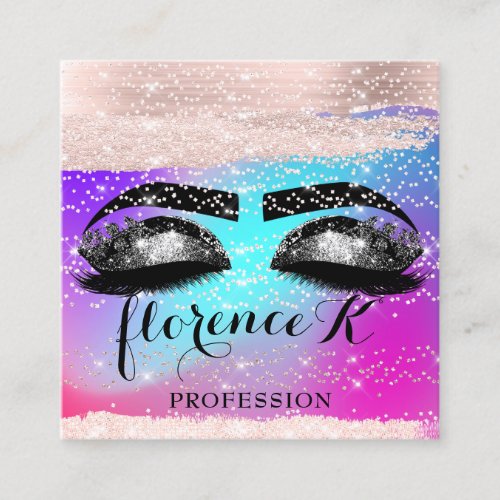 Makeup Artist Brows Eyelashes Extensions Rose Pink Square Business Card