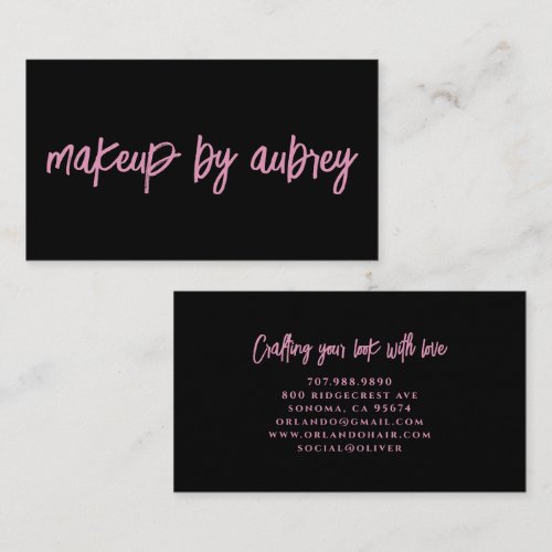 Makeup Artist Brush Script Calligraphy Pink Black Business Card
