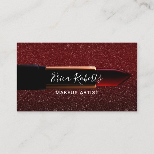 Makeup Artist Burgundy Red Glitter Beauty Salon Business Card