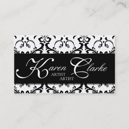 Customizable Makeup Artist Business Card Damask Black