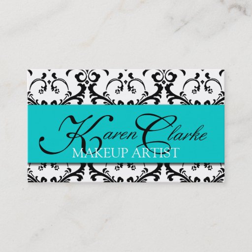 Customizable Makeup Artist Business Card Damask Blue