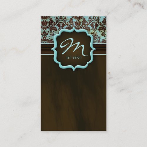 Makeup Artist Business Card Damask Blue Brown