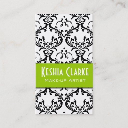Customizable Makeup Artist Business Card Damask Green