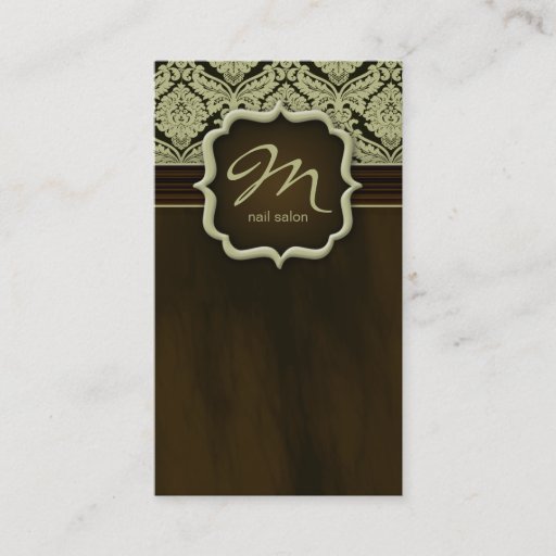 Customizable Makeup Artist Business Card Damask Green Brown