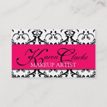 Makeup Artist Business Card Damask Pink by DamaskGallery at Zazzle