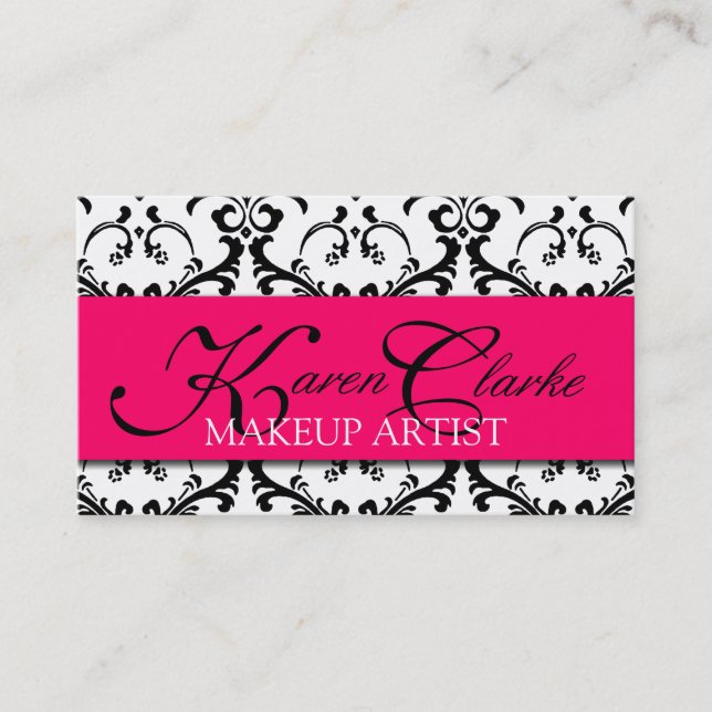 Makeup Artist Business Card Damask Pink (Front)