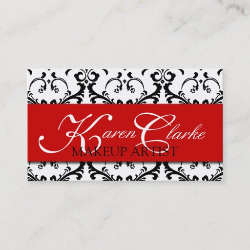 Customizable Makeup Artist Business Card Damask Red