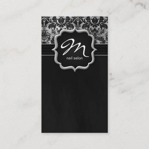 Makeup Artist Business Card Damask Silver Black