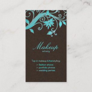 Makeup Artist Business Card Flower Blue Brown