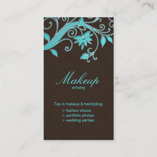 Customizable Makeup Artist Business Card Flower Blue Brown
