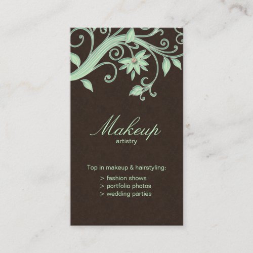 Makeup Artist Business Card Flower Green Brown