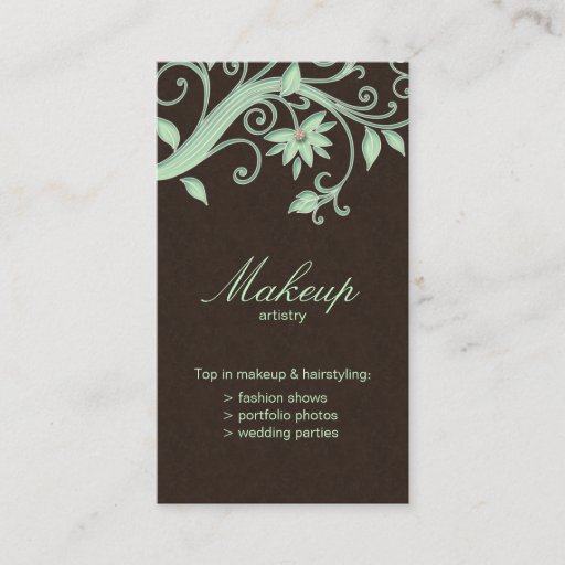 Customizable Makeup Artist Business Card Flower Green Brown
