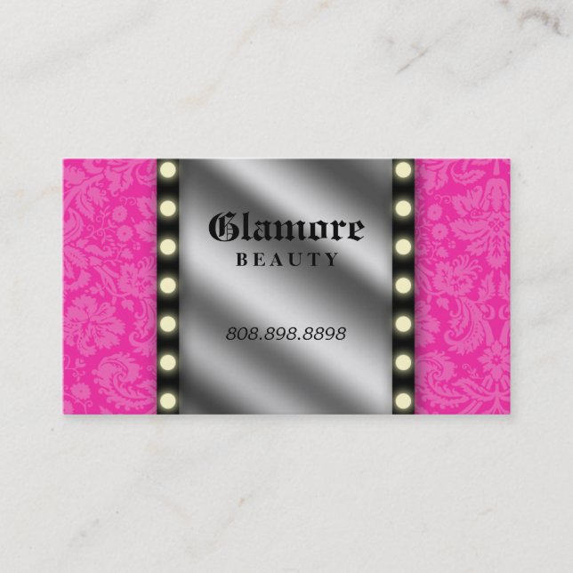 Makeup Artist Business Card Glowing Lights Mirror (Front)